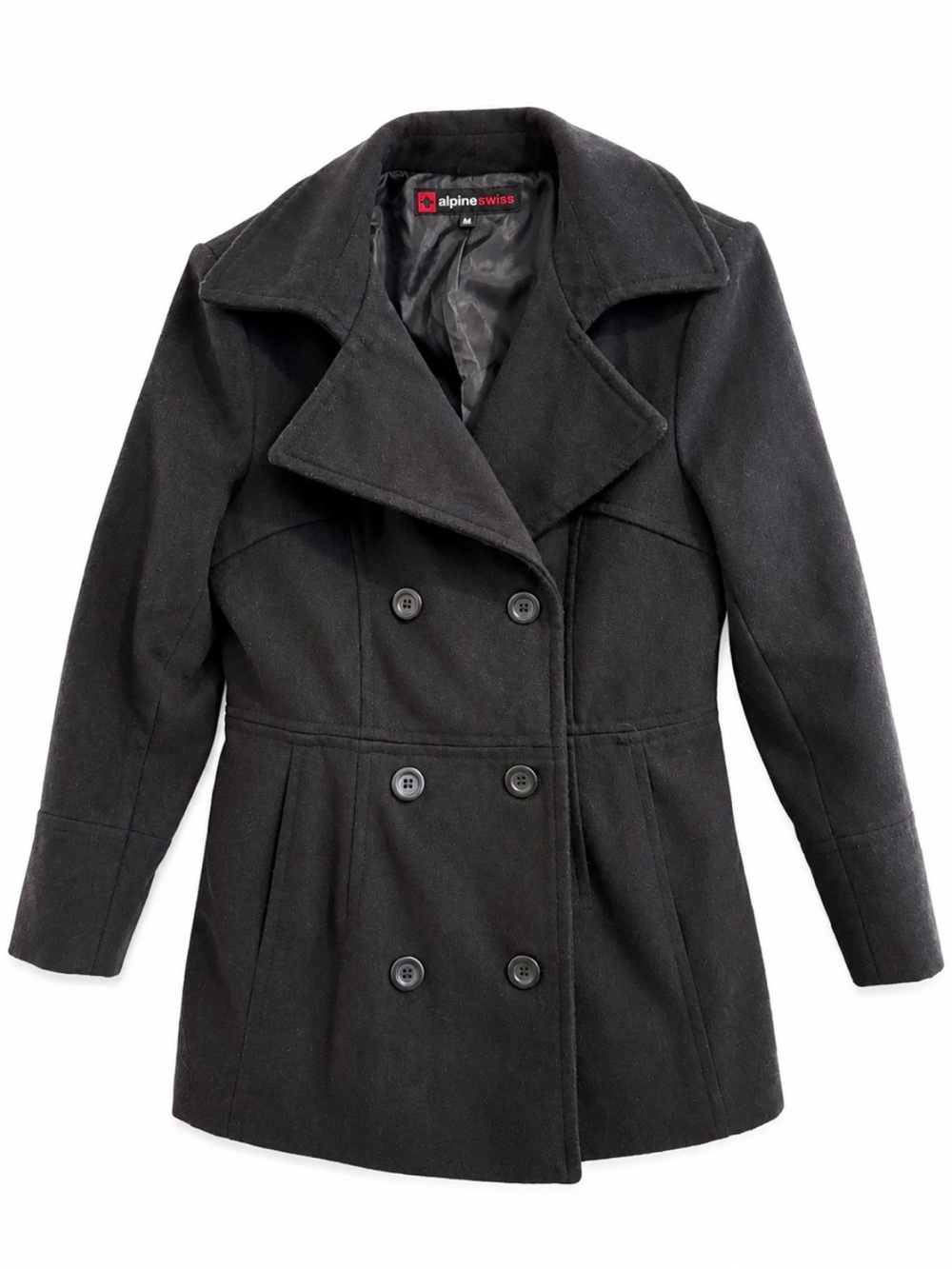 Alpine Swiss Black Double-Breasted Peacoat